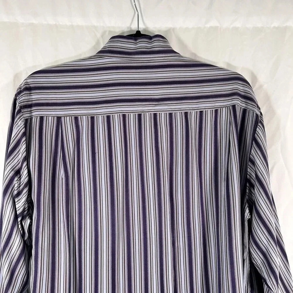 Tommy Bahama Dress Shirt Men's Medium Purple Striped 100% Silk Button Up - Picture 10 of 13